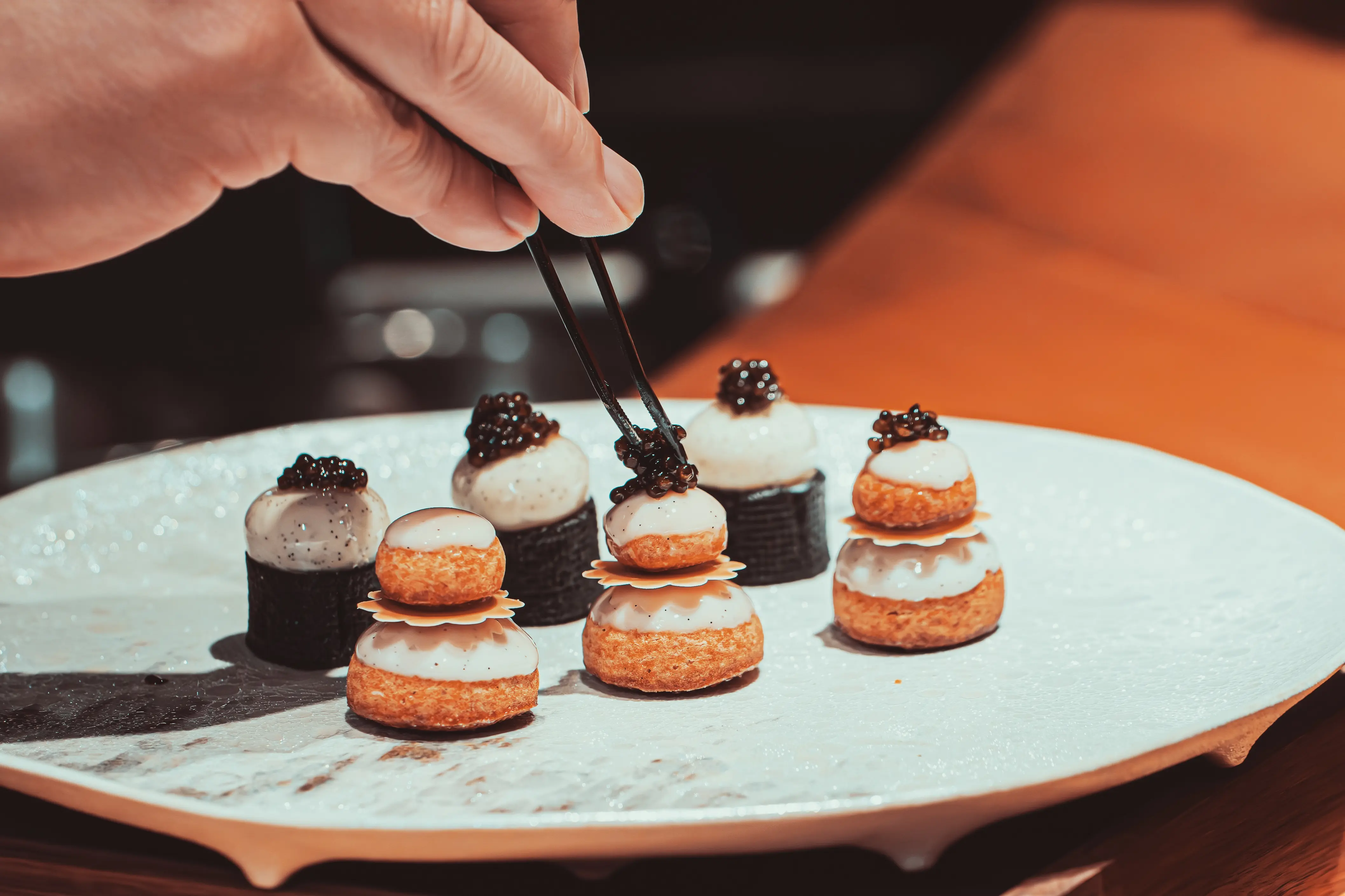 Caviar plated on bone china